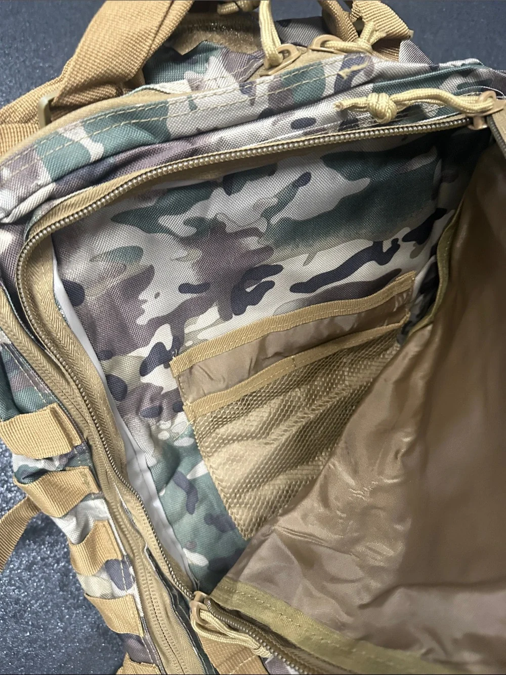 Tactical Camo Men's Backpack with Khaki Straps